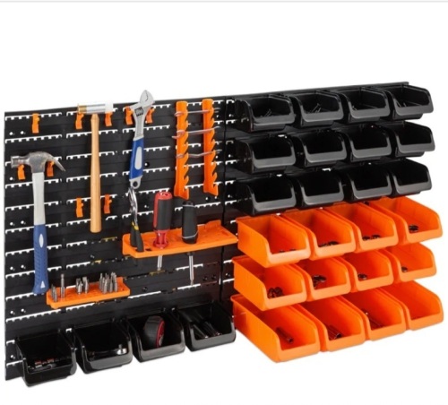 44-Piece Wall Mounted Garage Storage Rack, Tool Organizer - 38x21.25in - Lot 283