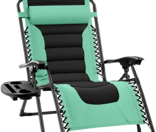 Oversized Padded Zero Gravity Chair, Folding Recliner w/ Headrest, Side Tray - Lot 290