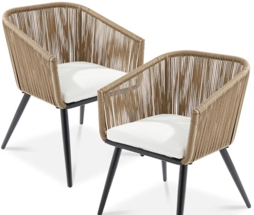 Set of 2 Indoor Outdoor Woven Wicker Patio Dining Chairs, 250lb Capacity - Lot 291