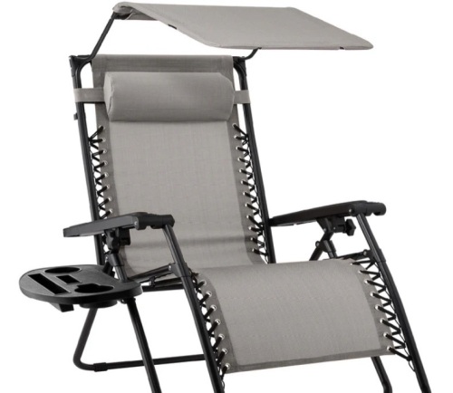 Folding Zero Gravity Recliner Patio Lounge Chair w/ Canopy, Side Tray - Lot 292