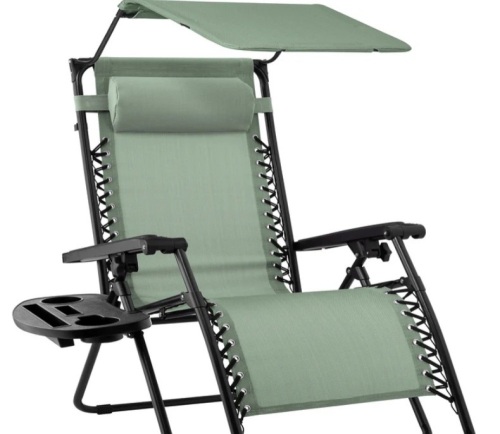 Folding Zero Gravity Recliner Patio Lounge Chair w/ Canopy, Side Tray - Lot 293