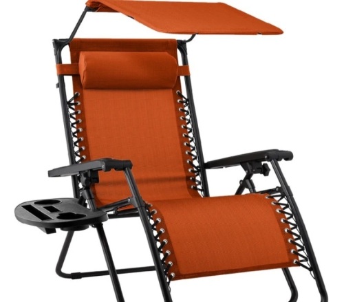 Folding Zero Gravity Recliner Patio Lounge Chair w/ Canopy, Side Tray - Lot 294