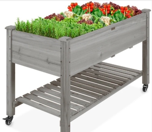 Mobile Raised Garden Bed Elevated Planter w/ Wheels, Shelf - 48x23.25x32in - Lot 302