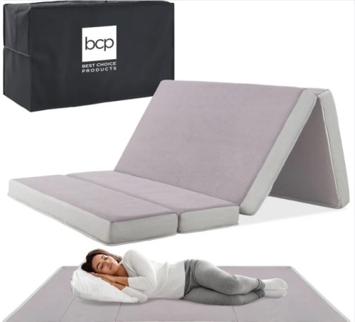 Folding Portable Gray Mattress Topper w/ Plush Foam - 4in-twin - Lot 308