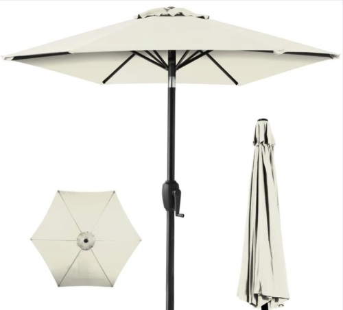 Outdoor Market Patio Umbrella w/ Push Button Tilt, Crank Lift - 7.5ft - Lot 309