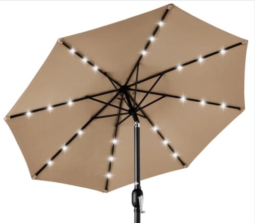 Solar LED Lighted Patio Umbrella w/ Tilt Adjustment, UV-Resistant- 10ft - Lot 310