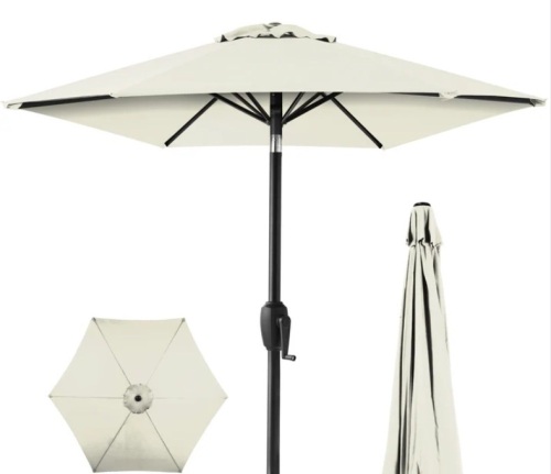 Outdoor Market Patio Umbrella w/ Push Button Tilt, Crank Lift - 7.5ft - Lot 315