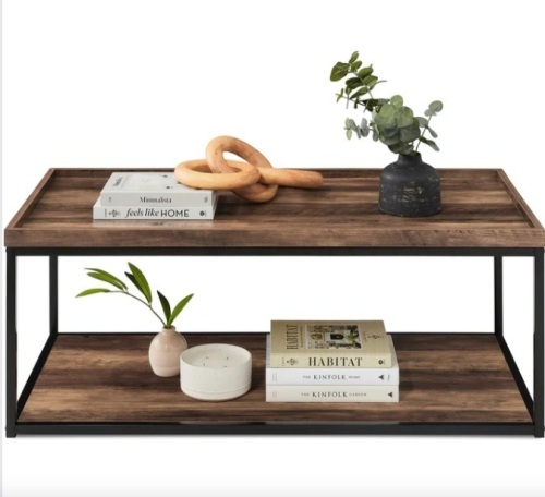 2-Tier Rectangular Tray Top Coffee Table w/ Metal Frame, Shelf - 44in - Lot 376