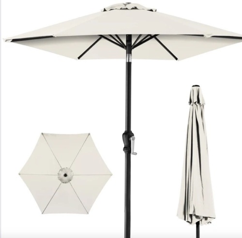 Outdoor Steel Market Patio Umbrella Decoration w/ Tilt, Crank Lift - 10ft - Lot 386