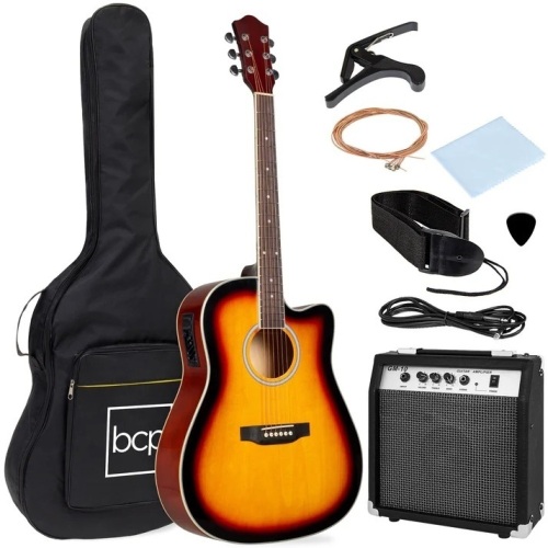 Beginner Acoustic Electric Cutaway Guitar Set w/ Case, Strap - 41in - Lot 395