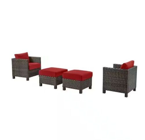 StyleWell Sharon Hill Powder Coating 4-Piece Wicker Outdoor Lounge Chair with Chili Cushions  - Lot 27