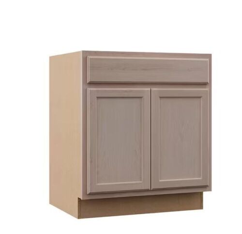 Hampton Bay 30 in. W x 24 in. D x 34.5 in. H Assembled Sink Base Kitchen Cabinet in Unfinished with Recessed Panel - Lot 100