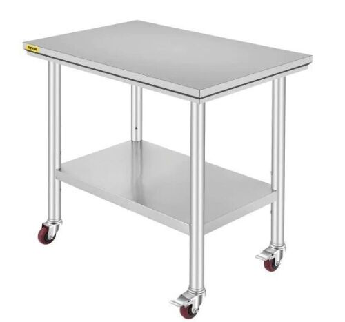 Stainless Steel Rolling Prep Table 35.4 x 23.6 in. - Dented  - Lot 103