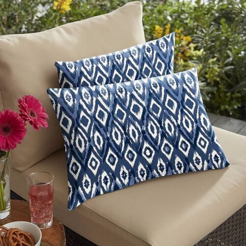 Sorra Home Indigo Graphic Rectangular Outdoor Knife Edge Lumbar Pillows, 2 Pack  - Lot 349