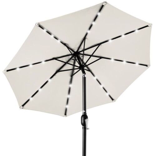Solar LED Lighted Patio Umbrella w/ Tilt Adjustment, UV-Resistance - 10ft - Lot 671