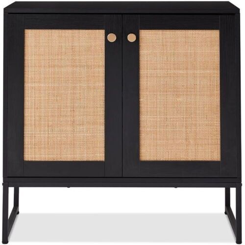 2-Door Rattan Storage Cabinet Accent Furniture for Living Room w/ Foot Pads - Lot 680