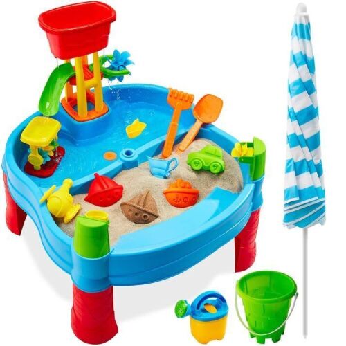 Kids Outdoor Sand & Water Table w/ 18 Accessories, Adjustable Umbrella - Lot 708