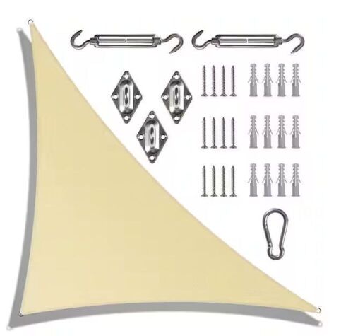 COLOURTREE 10 ft. x 10 ft. x 14.1 ft. 190 GSM Beige Right Triangle Sun Shade Sail with Triangle Kit  - Lot 317