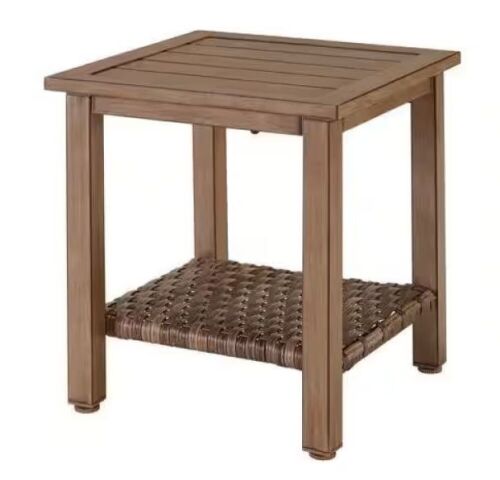 Hampton Bay Geneva 18 in. Square Steel Wicker Outdoor Patio Side Table  - Lot 199