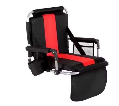 Portable Stadium Seat Padded Chair with Armrests Black Red  - Lot 655