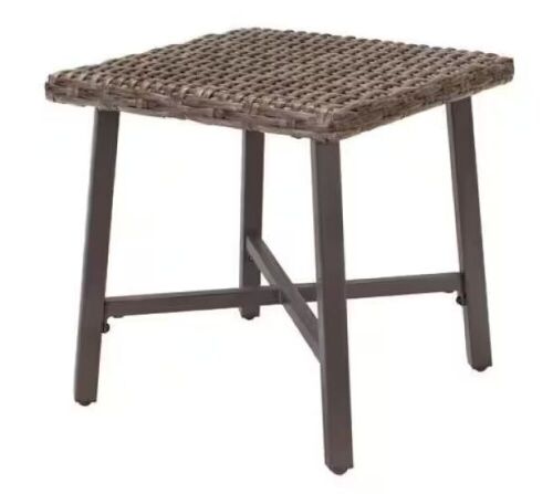 Hampton Bay Rock Cliff 18 in. x 18 in. Steel Outdoor Side Table with Wicker Top  - Lot 657