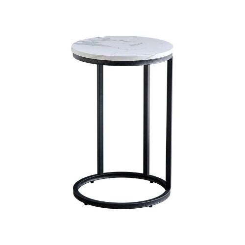 Modern C-Shaped Side Table Black Metal Frame Round Marble Color Top - Lot 652