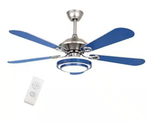 52 in. Indoor Blue and Silver Mute Ceiling Fan with 3-Color Integrated LED Light and Remote  - Lot 115