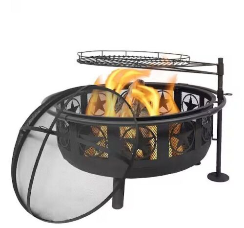 Sunnydaze 36 in. W x 22.5 in. H Round Steel Wood Burning Fire Pit with Cooking Grate and Spark Screen - Lot 84