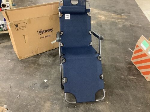  Metal Frame Outdoor Pool Sun Lounger Reclining Chair 120°/180° with Comfy Head Pillow and Reclining Design, Navy - Lot 116