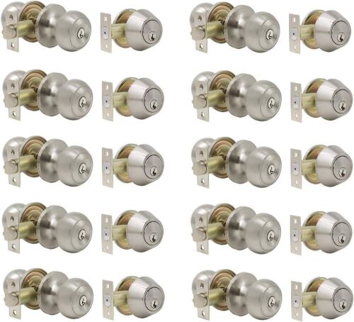  DECORITEN 10 Sets Keyed Alike Door Handleset with Deadbolt, Satin Nickel  - Lot 304