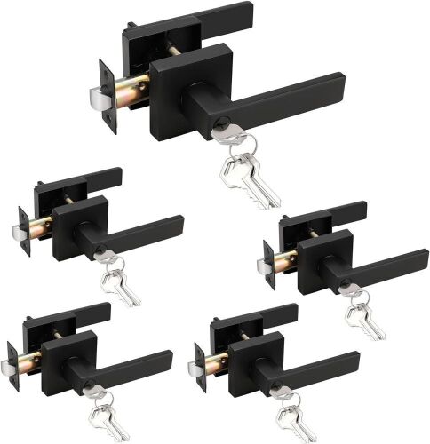  Probrico Keyed Alike Heavy Duty Entry Door Lever, Matte Black, 5 Pack  - Lot 409