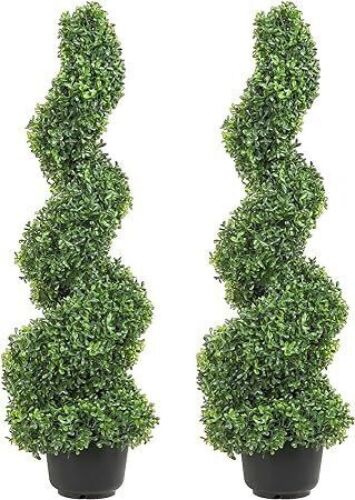 VEVOR Artificial Boxwood Spiral Topiary Trees, 3', Set of 2 - Lot 401