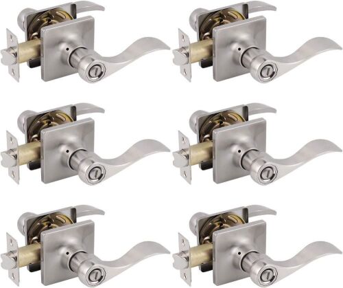  Probrico Privacy Door Levers with Traditional Wave Design in Satin Nickel Keyless Reversible, 6 Pack  - Lot 403