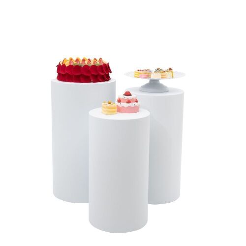 White Cylinder Pedestal Stands, 3 pcs - Lot 128