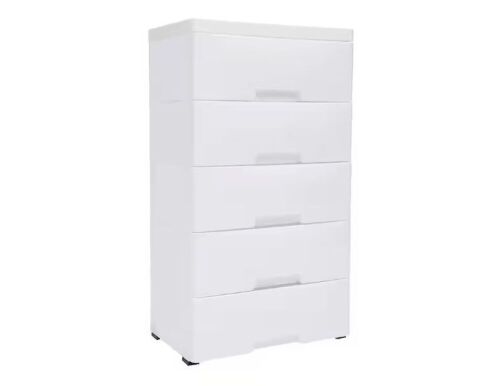 White Plastic Storage Cabinet with 5-Drawers and Wheels, 33.07 in. x 17.72 in.  - Lot 259