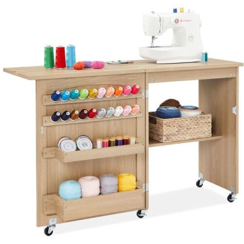 Folding Sewing Table Multipurpose Craft Station & Side Table w/ Wheels - Lot 464