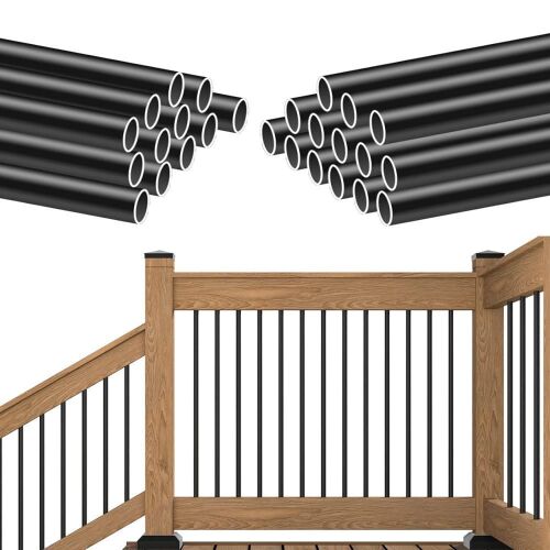  Muzata 36" Round Black Aluminum Deck Balusters 3/4" Diameter Hollow for Wood and Composite Deck, 25 Pieces - Lot 483