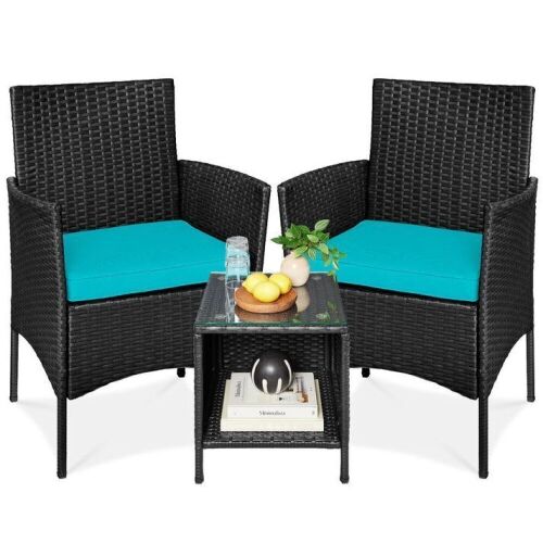 3-Piece Outdoor Patio Wicker Bistro Set w/ Side Storage Table - Lot 11
