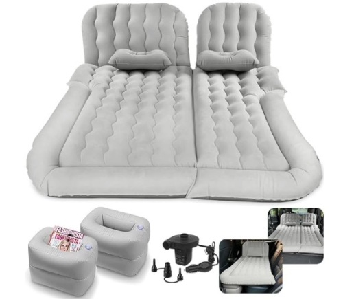 3 in 1 Car Air Mattress, Inflatable Bed for Car Back Seat Cargo Area Car Bed with Electric Air Pump-2 Support Fillers & 2 Pillows Fits SUV|MPV|Sedan|Minivan for Road Trip Camping Grey - Lot 52