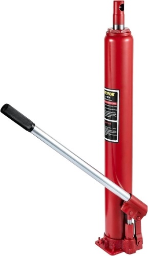 VEVOR Hydraulic Long Ram Jack, 3 Tons/6600 lbs Capacity, with Single Piston Pump and Flat Base, Manual Cherry Picker w/Handle, for Garage/Shop Cranes, Engine Lift Hoist, Red 2.8 x 2.8 x 26 inches - Lot 151a