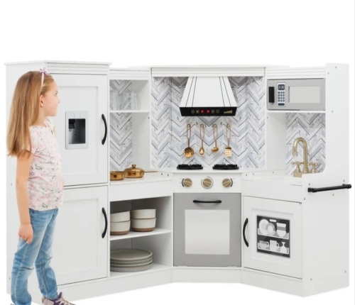 Pretend Play Corner Kitchen Wooden Toy Set for Kids w/ 6 Accessories - Lot 152