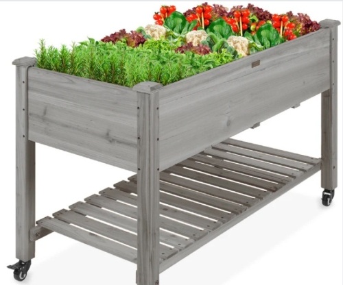Mobile Raised Garden Bed Elevated Planter w/ Wheels, Shelf - 48x23.25x32in - Lot 162