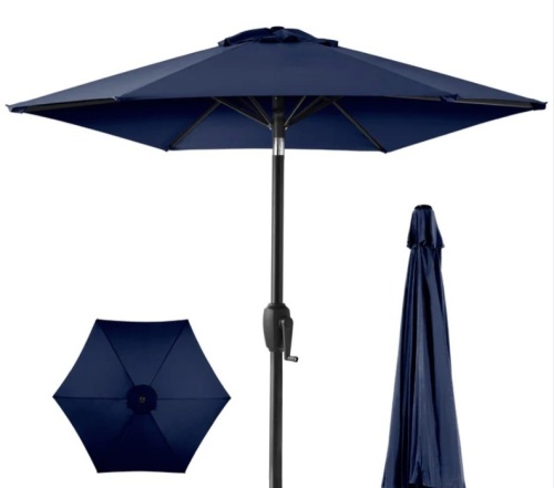 Outdoor Market Patio Umbrella w/ Push Button Tilt, Crank Lift - 7.5ft - Lot 167