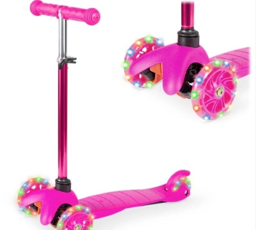 Kids Mini Kick Scooter Toy w/ Colorful Light-Up Wheels, Adjustable T-Bar - Lot 174