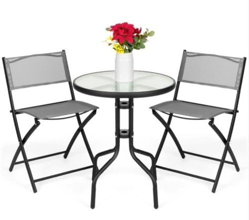 3-Piece Bistro Set w/ Glass Table, 2 Foldable Chairs - Lot 178