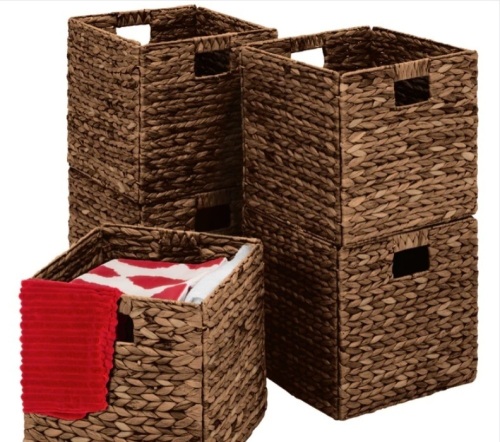 Set of 5 Collapsible Hyacinth Storage Baskets w/ Inserts - 13x13in - Lot 179