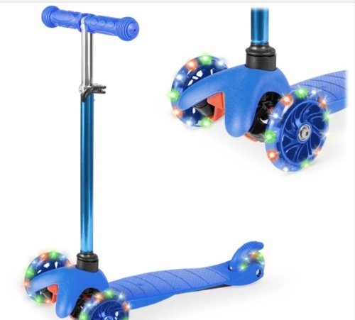 Kids Mini Kick Scooter Toy w/ Colorful Light-Up Wheels, Adjustable T-Bar - Lot 185