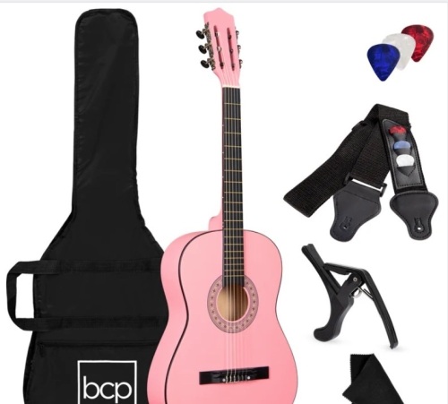 Beginner Acoustic Guitar Set w/ Case, Strap, Strings - 38in - Lot 186