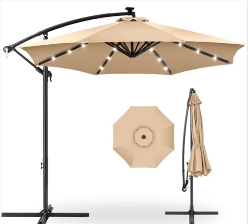 Solar LED Offset Hanging Patio Umbrella w/ Crank Tilt Adjustment - 10ft - Lot 198
