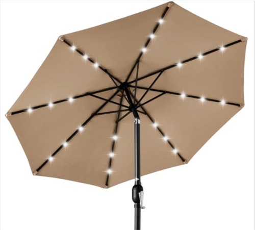 Solar LED Lighted Patio Umbrella w/ Tilt Adjustment, UV-Resistant- 10ft - Lot 202
